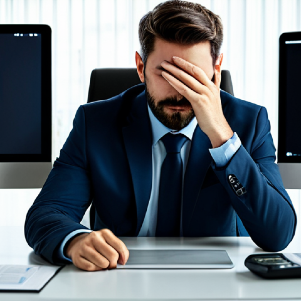 A professional adult, fully clothed in a modest business-casual outfit, sitting at a modern desk in a well-lit home office, surrounded by multiple glowing digital screens including a laptop, smartphone, and tablet. The person displays a subtle expression of digital fatigue and slight overwhelm, perhaps gently rubbing their eyes. The scene emphasizes the blurred lines between work and personal life due to constant connectivity. This image is safe for work, appropriate content, fully clothed, professional, with perfect anatomy, correct proportions, natural pose, well-formed hands, proper finger count, natural body proportions, high quality, and professional photography.
