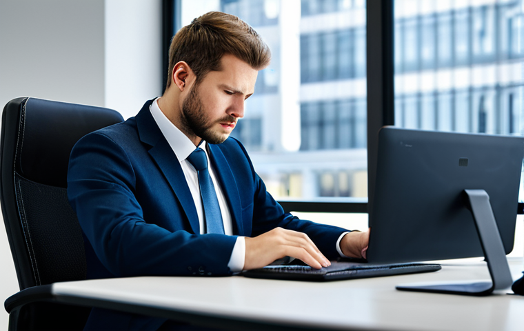 A professional person, looking visibly fatigued and experiencing mental strain, seated at a modern desk. They are fully clothed in a modest, professional business suit. The individual is surrounded by digital devices such as a laptop, tablet, and a smartphone displaying numerous notification icons. The background is a blurred, contemporary office space, implying a continuous workday. The lighting is soft but highlights a sense of mental overload. High-resolution, professional photography, realistic, perfect anatomy, correct proportions, well-formed hands, natural pose, natural body proportions. Safe for work, appropriate content, fully clothed, professional dress, modest clothing.