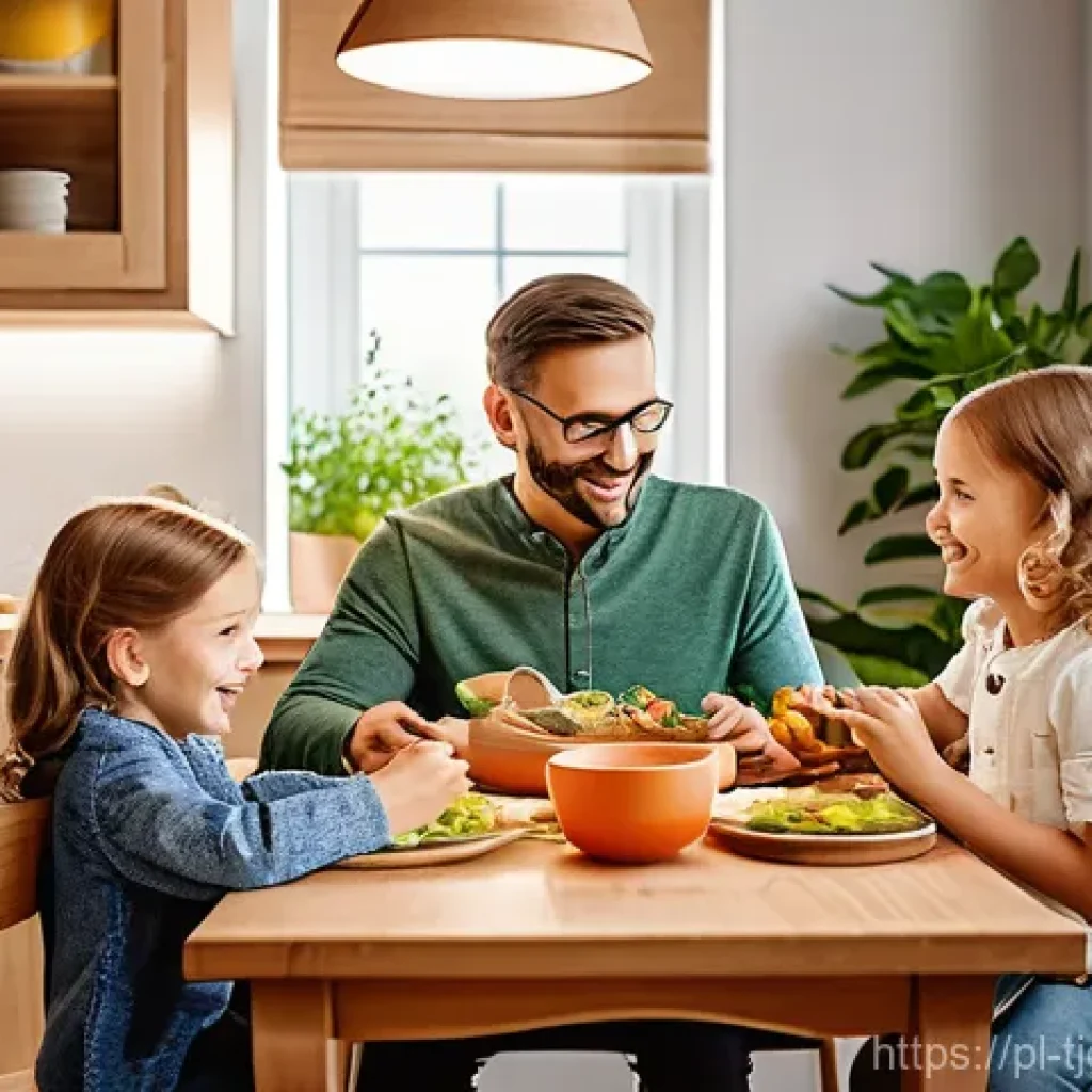 개인별 테크노스트레스 대처법 - **Prompt 1: Cozy Family Meal, Tech-Free Zone**
    "A warm and inviting scene inside a modern Polish...