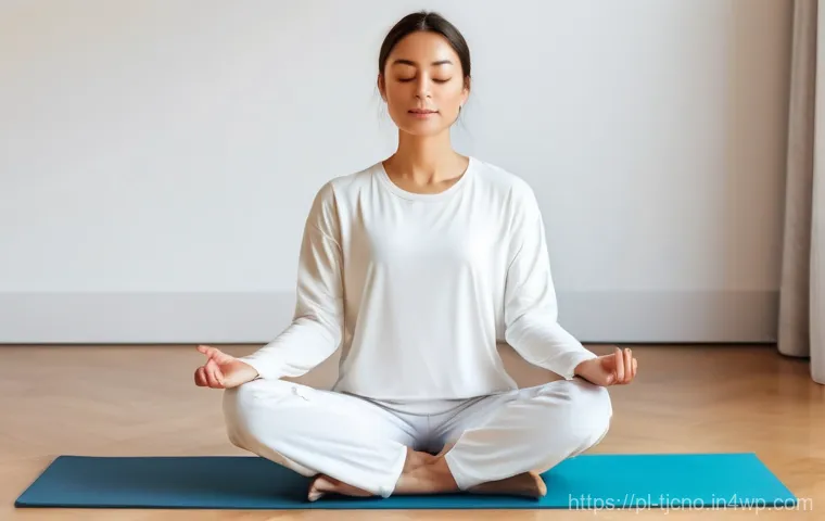 자기계발과 테크노스트레스의 관계 - **Digital Detox and Natural Serenity:**
    "A peaceful outdoor scene featuring a young woman (weari...