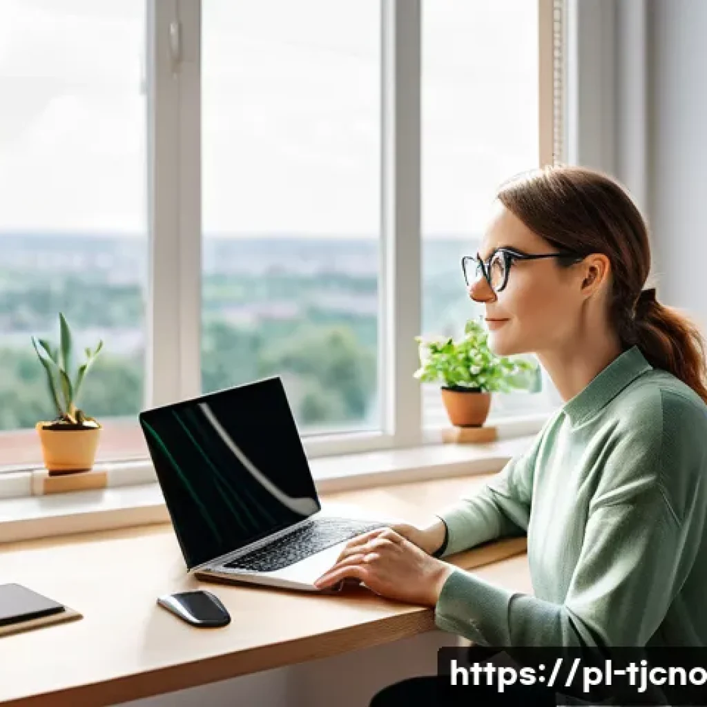 테크노스트레스에 관한 FAQ - A young professional woman sitting at a modern ergonomic office desk in a bright, cozy home office i...