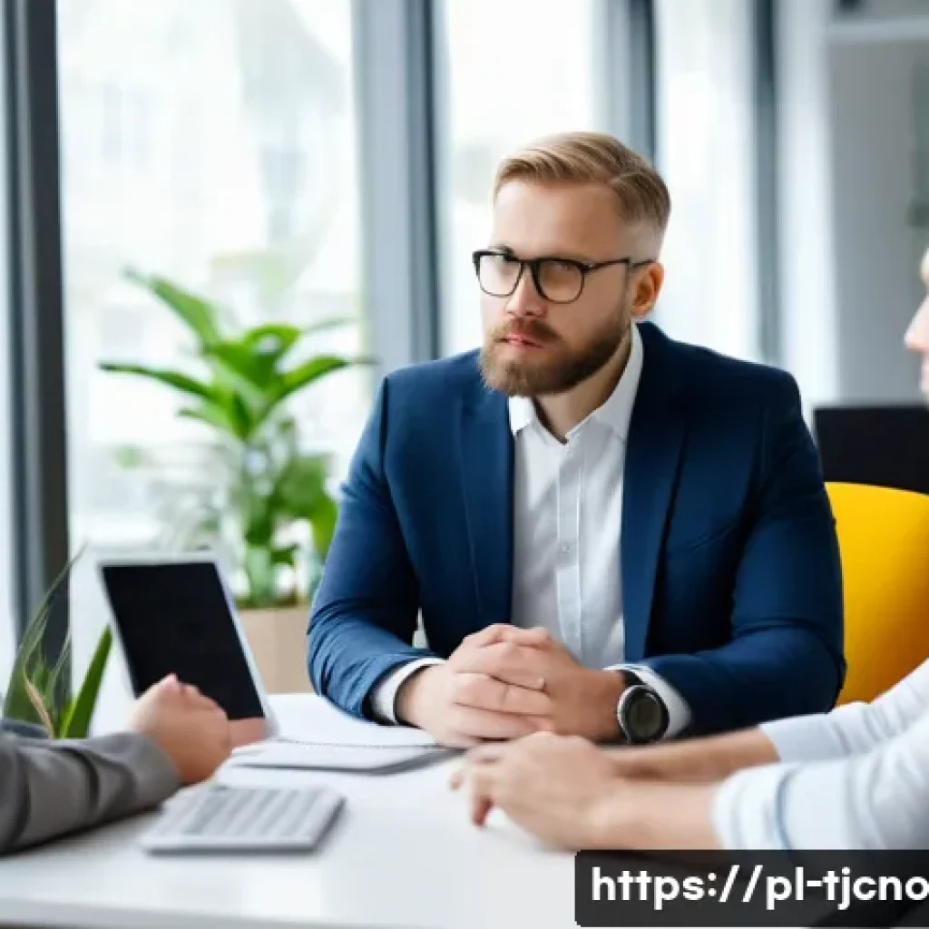 테크노스트레스 관리 리더십 훈련 - A modern office scene showing a diverse Polish team of professionals engaged in a meeting about digi...