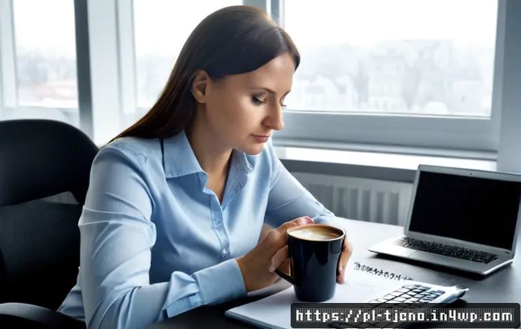 Home 15 테크노스트레스와 기업 생산성의 상관관계 - Photorealistic modern Polish office scene illustrating technostress and reduced productivity, overwh...